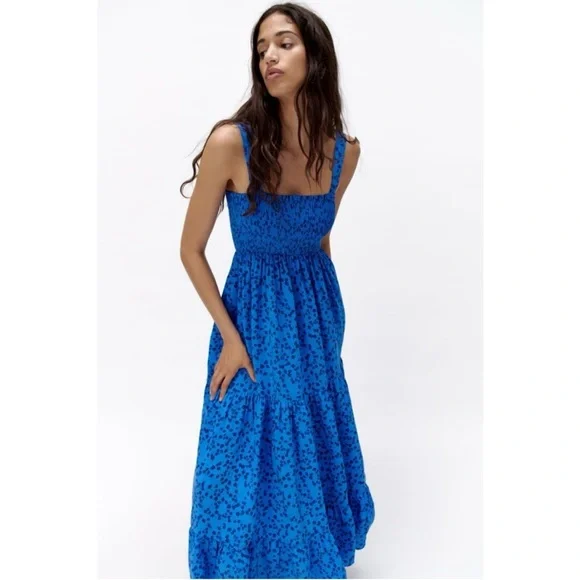 zara blue floral maxi dress Blue plus size dress with abstract print main image 1